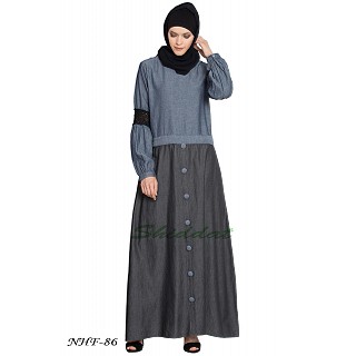  Denim Skirt Chambray abaya - Blue & Grey